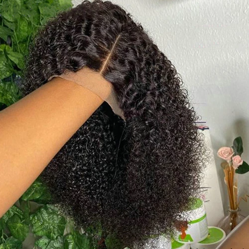 Short Kinky Curly Bob Human Hair Wig Pre Plucked T Part Lace Curly HumanHair Bob