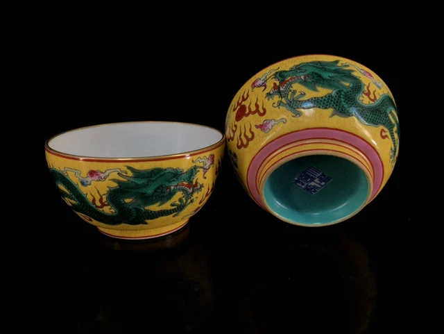 Chinese Enamel Color Porcelain Handmade Exquisite Dragon Phoenix Pattern Cups 10