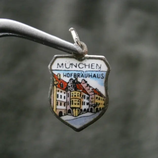 Munich Hofbraü House Vintage 800 REU Silver Enamel Travel Shield Bracelet Charm