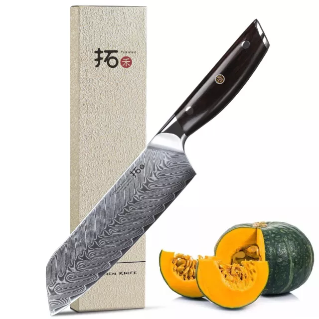 TURWHO 7'' Santoku Messer Japan VG10 Damaststahl Küchenmesser mit Ebenholz Griff