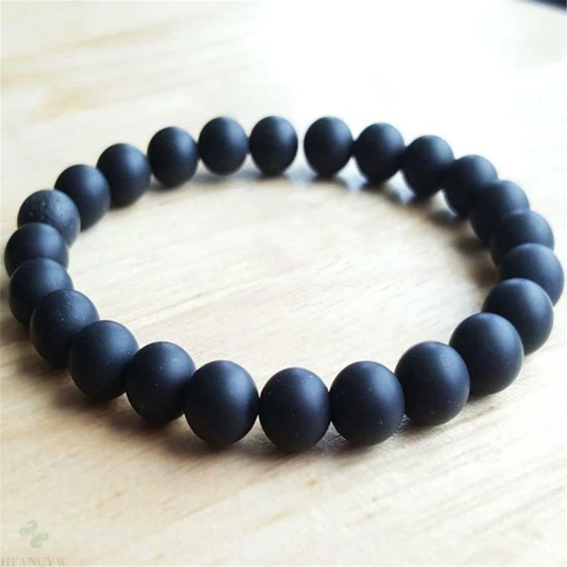 8mm Natural Matte Black Onyx Handmade Mala Bracelet Chakas Wrist Healing Yoga