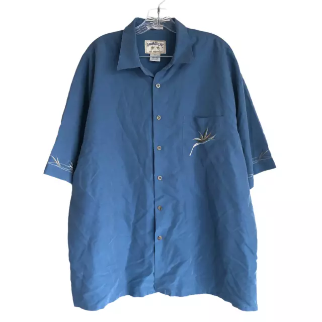 VINTAGE BAMBOO CAY Men's Hawaiian Shirt Size XXL Blue Embroidered Short ...
