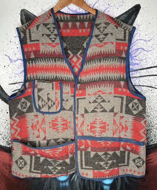 Vintage Pendleton Chief Joseph Handmade Wool Blanket Vest Aztec Southwest XL