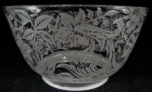 Antique Art Nouveau Floral Stenciled Glass Gas Oil Upturned Lamp Shade 4" Fitter