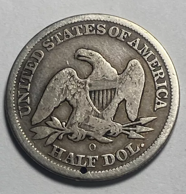 1854-O, Seated Liberty Half Dollar VF Details, Nicely Holed For Jewelry  ￼ 3