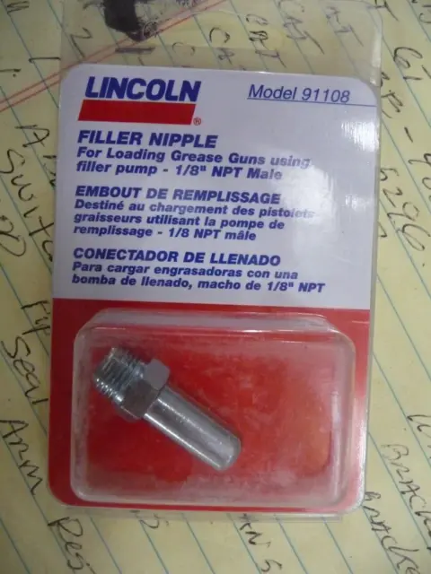Lincoln Filler Nipple Loading Grease Guns 1/8" NPT Male. Model 91108 Bag of 10