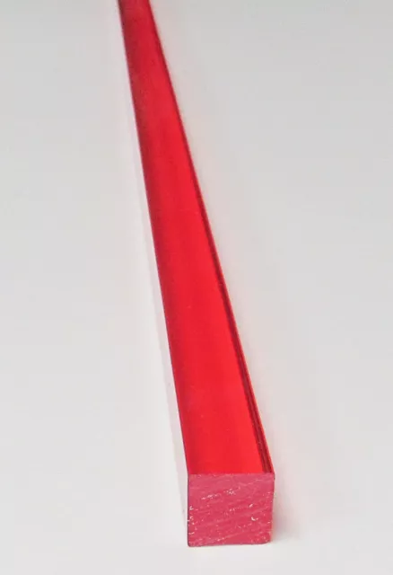 2 Pc 1/2” x 1/2" x 18” LONG SQUARE CLEAR RED ACRYLIC PLEXIGLASS TRANSLUCENT ROD
