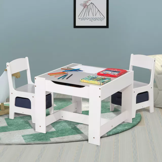 Kids Table and 2 Chairs Furniture with Storage Children Playroom Furniture Set
