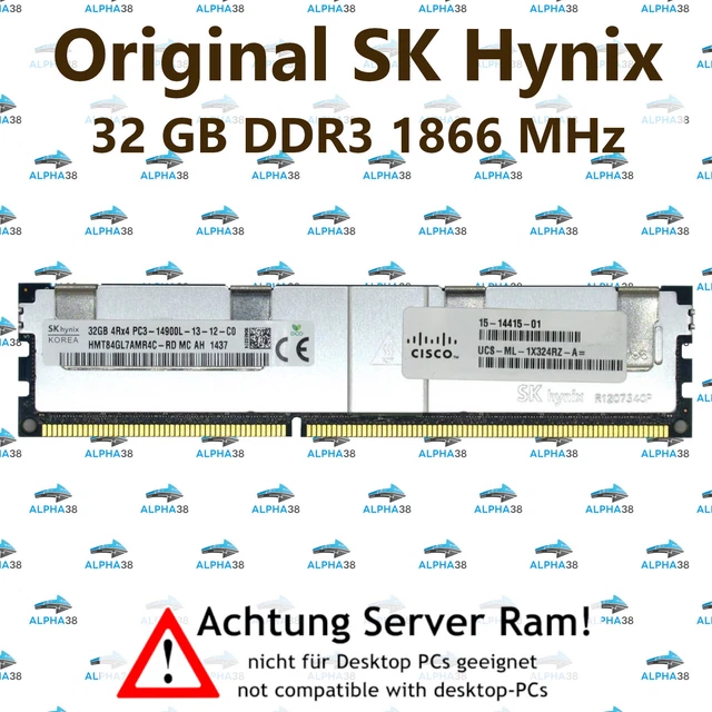 32 GB RDIMM ECC Reg DDR3-1866 Supermicro 6027R-E1CR12L 6027R-E1R12L ...