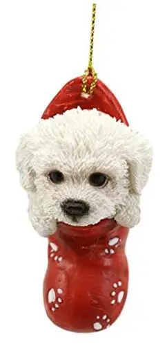 Lifelike White Bichon Frise Puppy Dog in The Sock Small Hanging Ornament