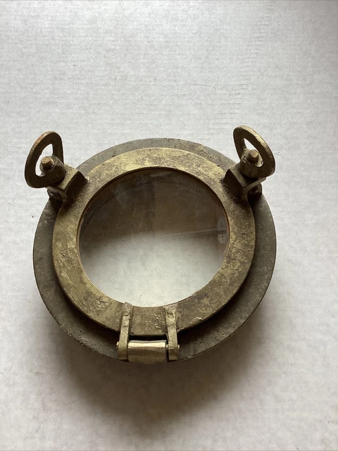 Vintage Brass Ship Porthole with Glass and Two Dog Ears