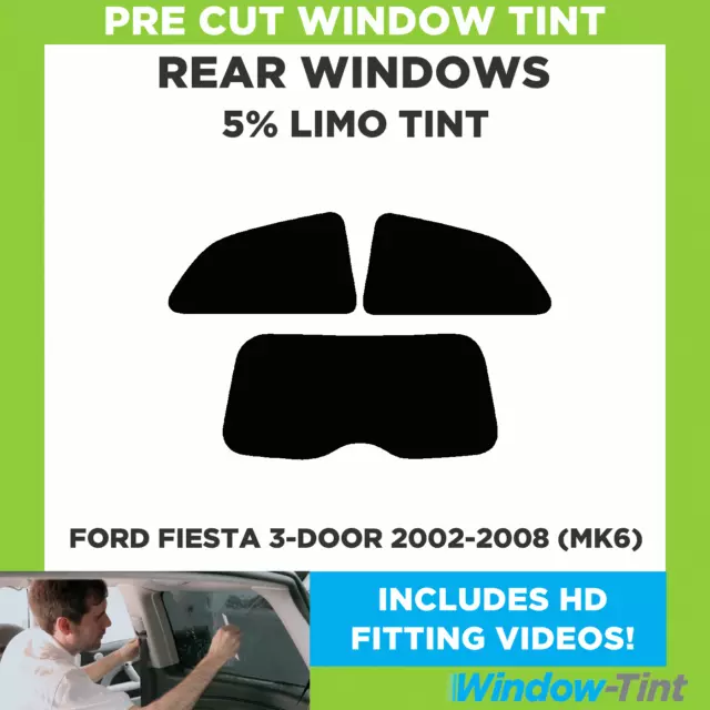 Pre Cut Window Tint for Ford Fiesta 3-door 2002-08 (MK6) 5% Limo Black Rear Film