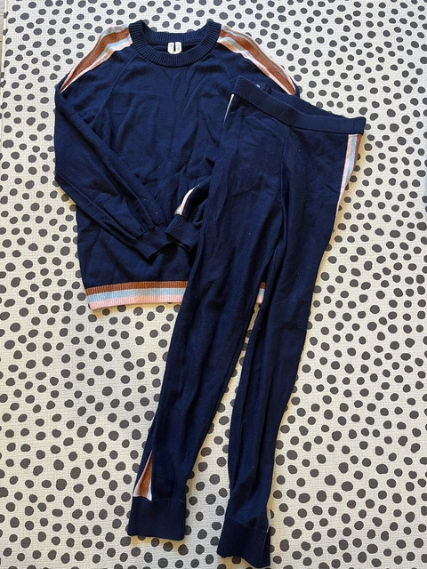 Girls ARKET Navy Blue Stripe Knitted Tracksuit Set Age 8-10 Years & 6-8 Years
