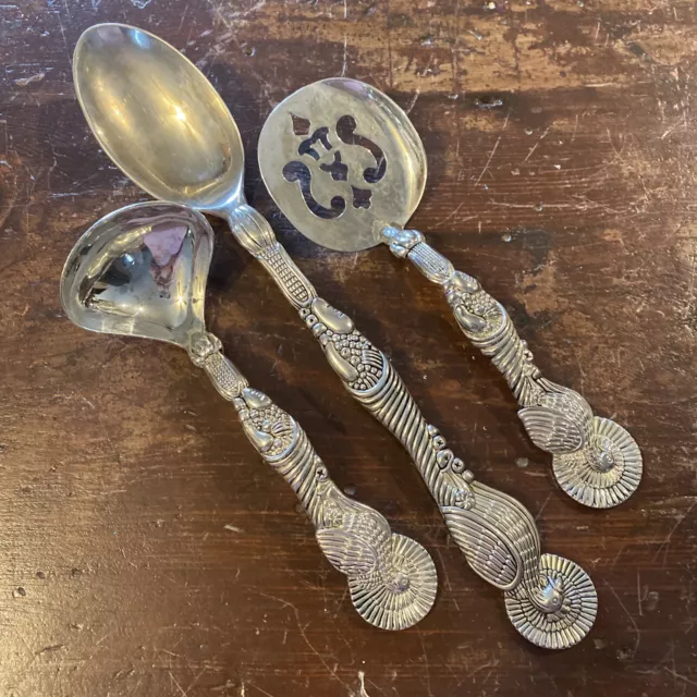 Godinger SilverPlate Turkey Cornucopia  Spoon-Cranberry-Cake- Gravy Server Set 3