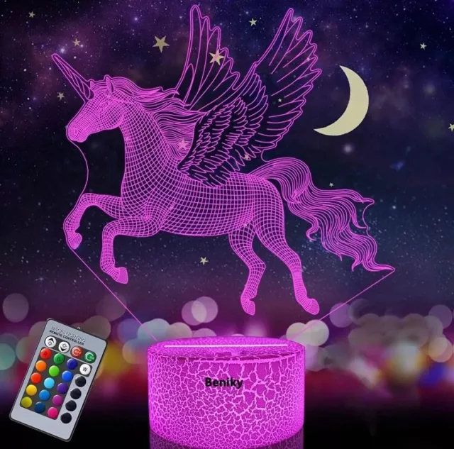 3D LED Unicorn Night Light Remote Touch Control 16 colour Table Lamp Kids Gift
