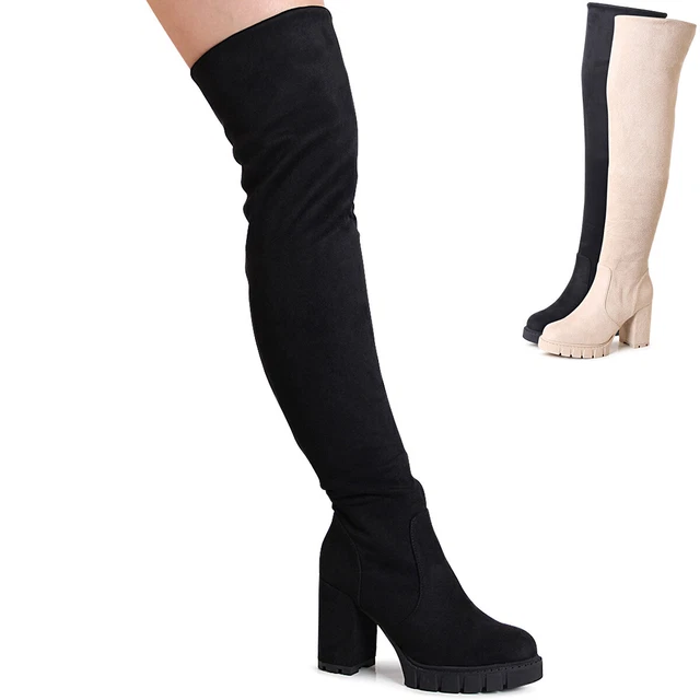 Chaussures Femme Cuissardes Plateforme Bottes Retroussable Longue Hampe
