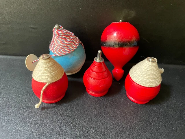 Vtg Wood Spinning Tops with Metal Tips ~ Orbiting Astro Top ~ Trom Po Top ~ NOS~