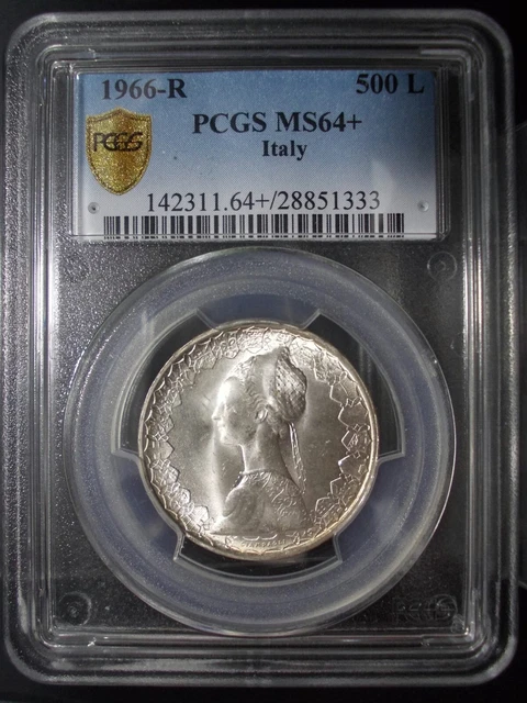Italy 1966-R 500 L SILVER COIN PCGS MS64+
