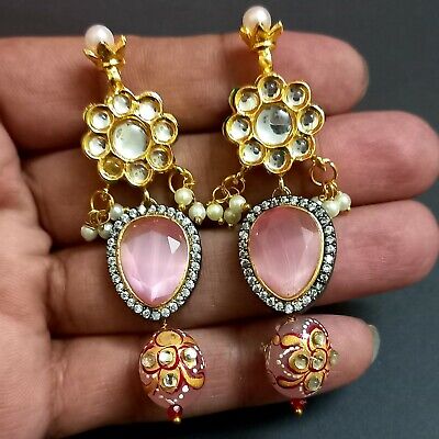Indian Bollywood Kundan Jhumki Earrings Pair Ethnic Jewelry Gold Plated Wedding