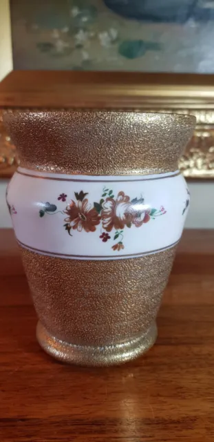 Antique Milk glass & gold hand painted floral vase C1900 - Bohemian interest 2