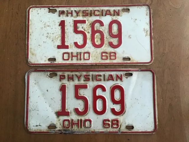 Pair 1968 Ohio Physician License Plate Tag 1569