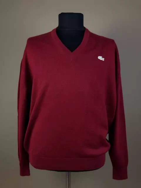 LACOSTE Mens Sweater Long Sleeve V-Neck Pullover Wool Red Size 8