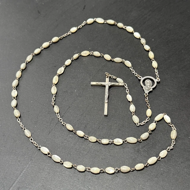 ANCIEN CHAPELET CROIX Reliquaire plaqué argent XXème Cross
