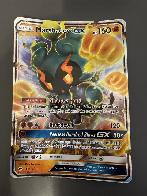 Pokémon Karte Marshadow GX 80/147 SM brennende Schatten halbe Kunst JUMBO gespielt
