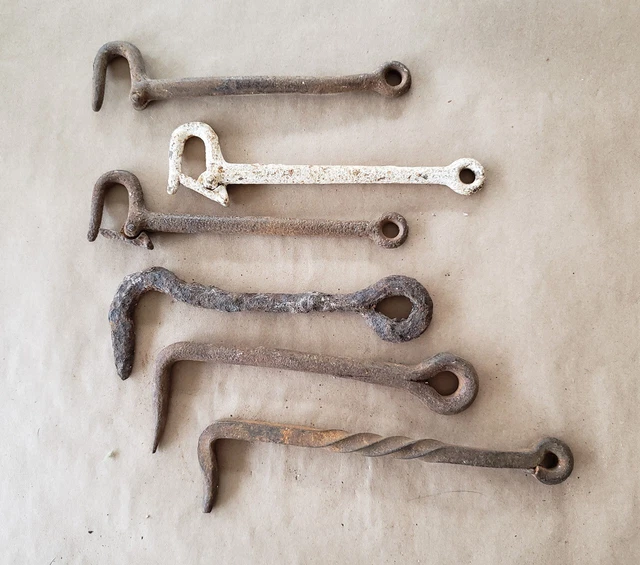 6 Antique Cast Iron Forged Twisted Gate Latch Lock Hooks Barn Door