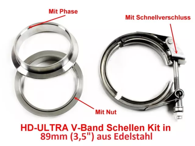 HD V-Band Schelle SET mit FLANSCH 89mm 3,5" Zoll Edelstahl Turbo Wastegate Gr.A