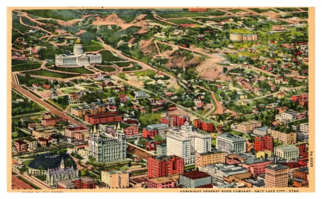 Postcard - Aerial View of Hotel Utah and LDS Hospital in Salt Lake City Utah UT