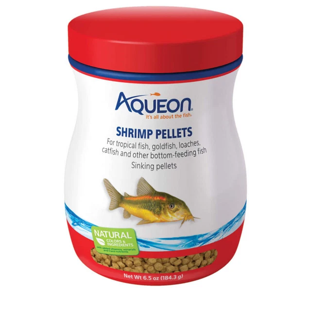 Pellets de camarón Aqueon 6,5 oz pellets de hundimiento lento para peces que se alimenten de fondo