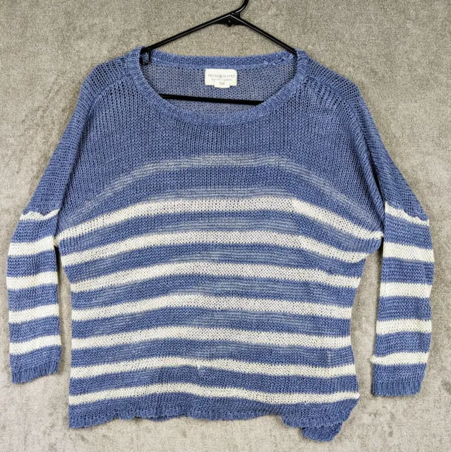 Denim & Supply Ralph Lauren Sweater Womens M Linen Open Knit Striped Boat Neck