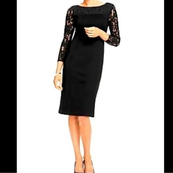Talbots Black Lace 3/4 Sleeve Knee Length Dress Size 12P