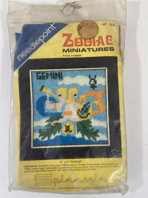 Kit de aguja Miniatures by Spinnerin Zodiac Gemini 4""x4"" marco nuevo de lote antiguo
