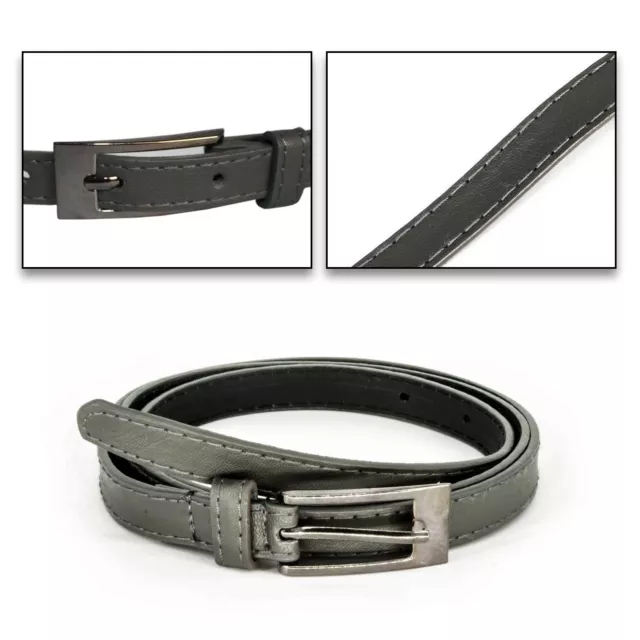Grigio Skinny Similpelle Cinture Donna Cintura Elegante Alla Moda Fibbia