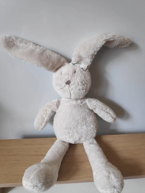 Peluche doudou lapin écru gris nez marron nœud Jacadi + cadeau