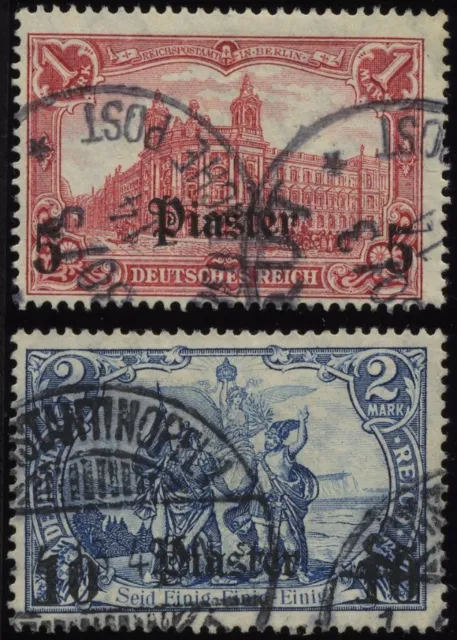 DP TÜRKEI 44/5 o, 1906/7, 5 Pia. auf 1 M. und 10 Pia. auf 2 M., Wz., 2 Werte nor
