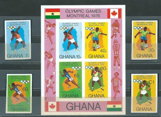 GHANA Olympic Games 1976 Montreal Imperforated set and block MNH