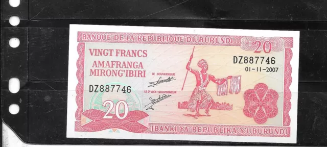 BURUNDI #27d 2007 UNC MINT  20 FRANC BANKNOTE PAPER MONEY CURRENCY BILL NOTE