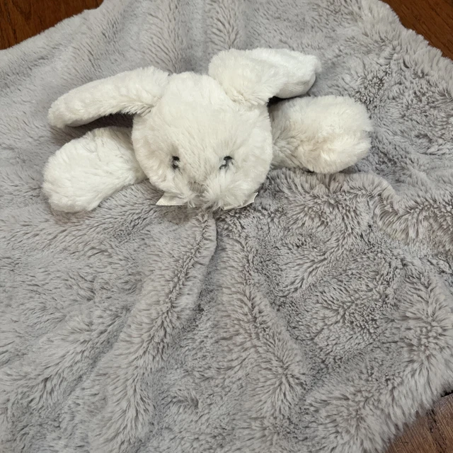 Blankets and Beyond Soft Gray White Rabbit Bunny Lovey Blanket 14" x 14" Plush