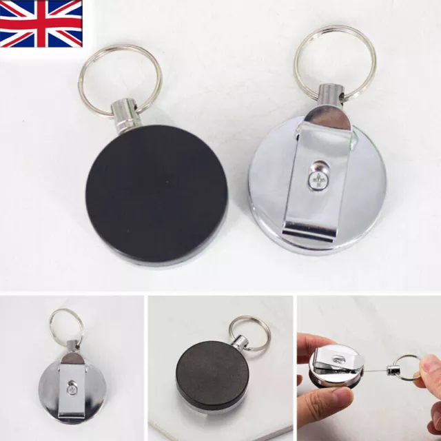 Retractable Key Chain Ring Stainless Steel Pull Recoil Ropes Heavy Duty Cord UK