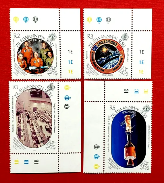 {ZIL ELWANNYEN SESEL-Moon Landing,Apollo/Scott #470-473/MNH Set/XF With Salvage}