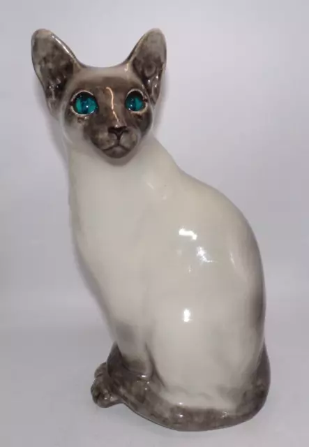Vintage Winstanley Pottery Siamese Cat Figure Blue Glass Eyes Size 5 Signed