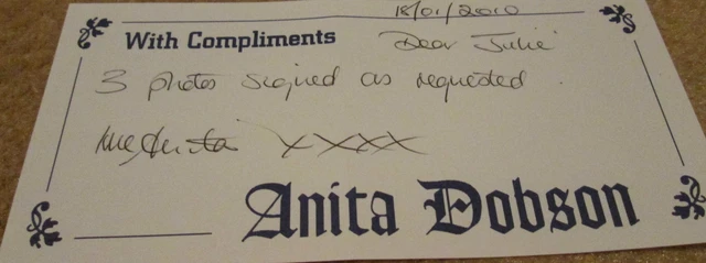 Hand Written & Signed Letter from Anita Dobson, Eastenders - Angie Watts
