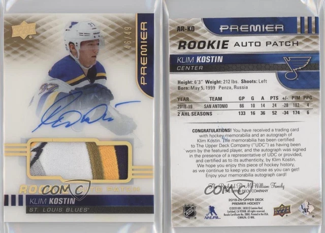 2019-20 Premier Acetate Gold Spectrum /49 Klim Kostin RPA Rookie Patch Auto RC