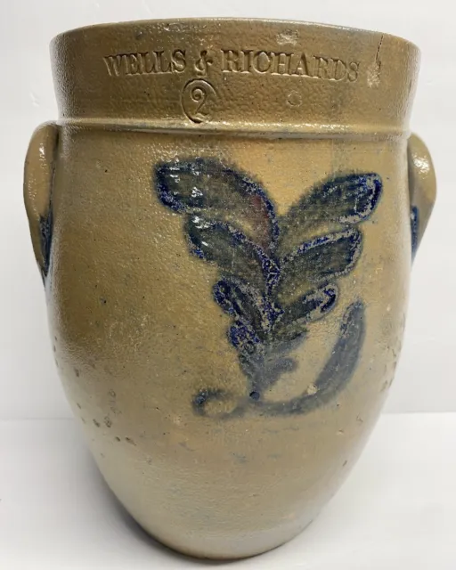 Antique American Salt Glazed Stoneware "WELLS & RICHARDS, READING PA" Rare Crock