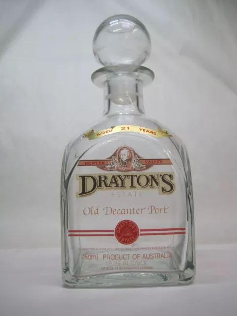 Decanter Glass Bottle with Stopper - Draytons Old Decanter Port 750ml 23cm Tall