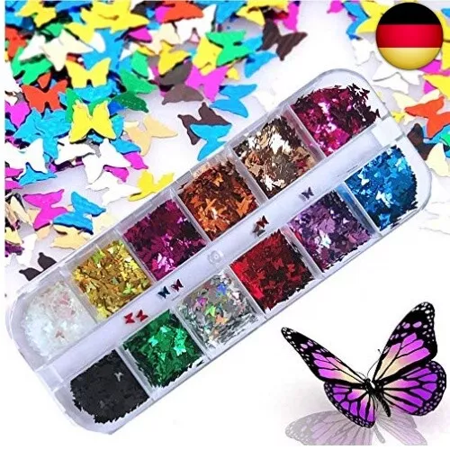 Jrancc Schmetterling Glitzer 6 Box 12 Farbe Acryl Pailletten für Gesicht Körper