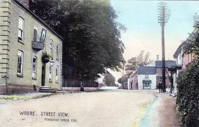 Woore Street View Nr Madeley Market Drayton unused old postcard Perfection Serie